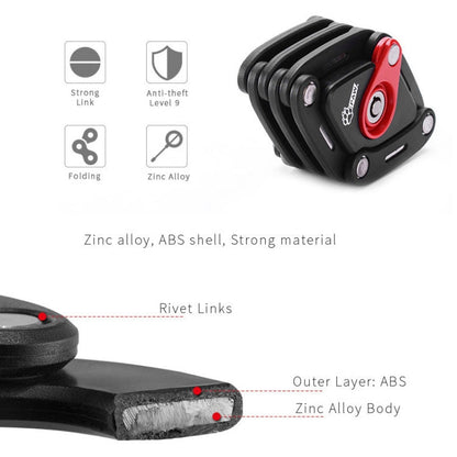 Rynx | PAW Foldable Bike Lock Anti-theft Bicycle Lock Heavy Duty Chain Cable Padlock(Black)