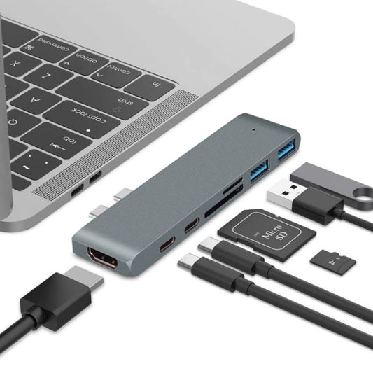 Rynx | 7 In 1 100W USB 3.1 To 20VPD+Card Reader Data+HUB+HDMI 4K Converter(Gray)