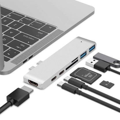 Rynx | 7 In 1 100W USB 3.1 To 20VPD+Card Reader Data+HUB+HDMI 4K Converter(Silver)