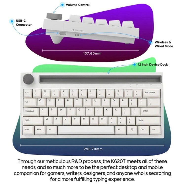 Rynx | Ajazz K620T 62 Keys Bluetooth Wireless Dual Mode Mechanical Keyboard, Style: Blue Wave (White)