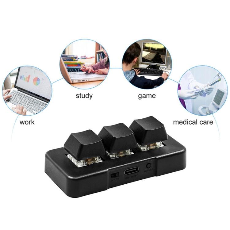 Rynx | MK321 3 Keys Customizable Key Gaming Office PS Clip Macro Programming Keyboard, Cable Length: 1.5 m (Black)