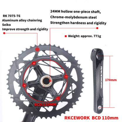 Rynx | RACEWORK RKRFA Road Bike Aluminum Alloy 22-speed Crankset, Spec: 50-34T without BB