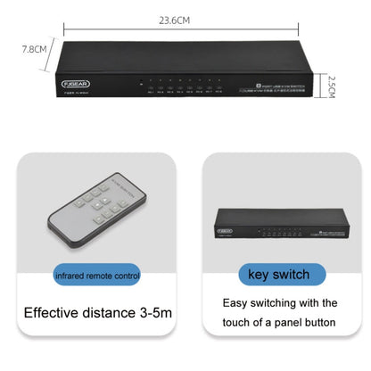 Rynx | FJGEAR FJ-810UK 8 In 1 Out Computer Host VGA To KVM Switch With Desktop Switch, EU Plug (Black)
