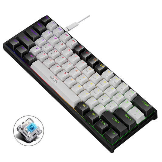 Rynx | LEAVEN K620 61 Keys Hot Plug-in Glowing Game Wireless Mechanical Keyboard, Cable Length: 1.8 m, Color: Black White Green Shaft