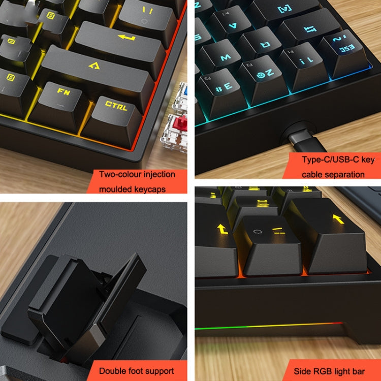 Rynx | LEAVEN K620 61 Keys Hot Plug-in Glowing Game Wireless Mechanical Keyboard, Cable Length: 1.8 m, Color: Black White Green Shaft