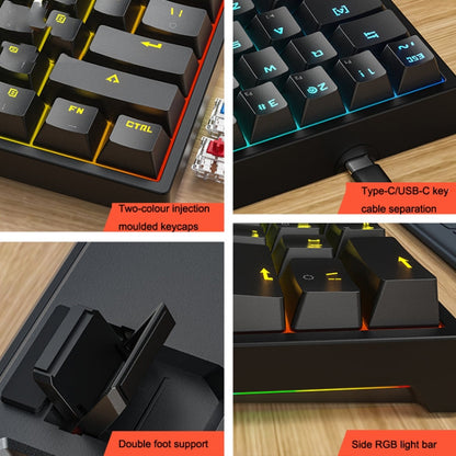 Rynx | LEAVEN K620 61 Keys Hot Plug-in Glowing Game Wireless Mechanical Keyboard, Cable Length: 1.8 m, Color: Black White Green Shaft