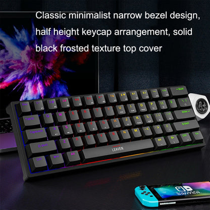 Rynx | LEAVEN K620 61 Keys Hot Plug-in Glowing Game Wireless Mechanical Keyboard, Cable Length: 1.8 m, Color: Black White Green Shaft