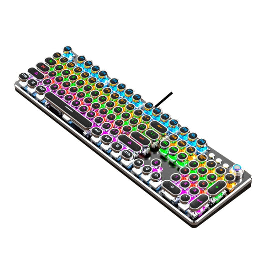 Rynx | K820 104 Keys Retro Punk Plating Button Illuminated Wired Green Shaft Keyboard, Cable Length: 1.6 m, Style: Running Light (Black)