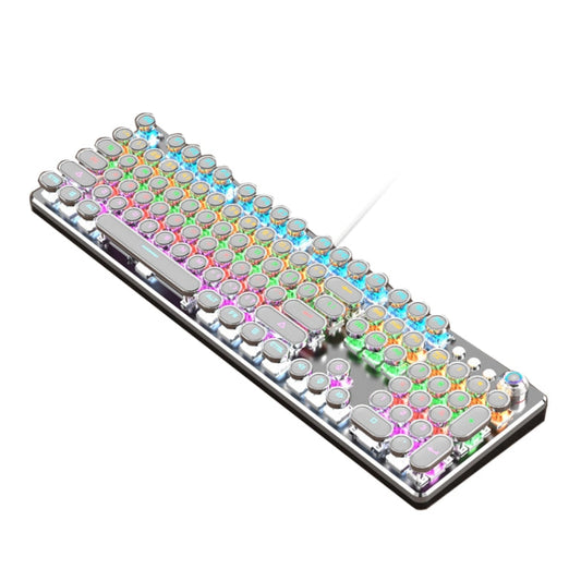 Rynx | K820 104 Keys Retro Punk Coating Button Illuminated Wired Green Shaft Keyboard, Cable Length: 1.6m, Style: Running Lights (White)