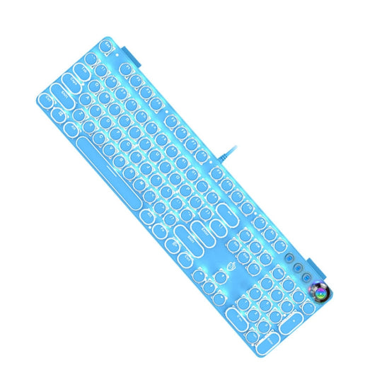Rynx | K820 104 Keys Retro Punk Platinum Button Illuminated Wired Green Shaft Keyboard, Cable Length: 1.6 m, Style: White Light (Blue)