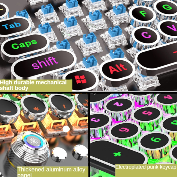 Rynx | K820 104 Keys Retro Punk Platinum Button Illuminated Wired Green Shaft Keyboard, Cable Length: 1.6 m, Style: White Light (Blue)
