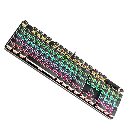 Rynx | K820 104 Keys Retro Punk Plating Button Illuminated Wired Green Shaft Keyboard, Cable Length: 1.6m, Style: Square (Black)
