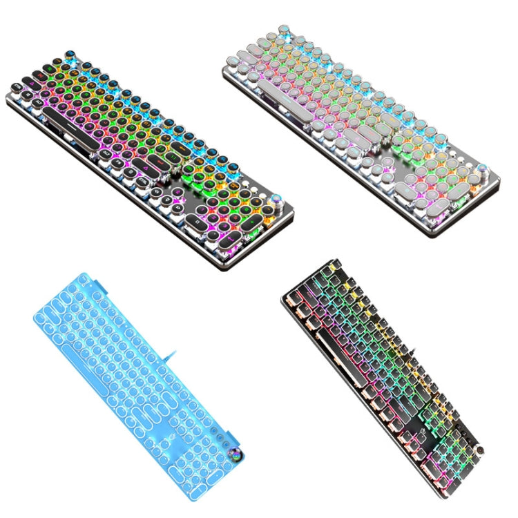 Rynx | K820 104 Keys Retro Punk Plating Button Illuminated Wired Green Shaft Keyboard, Cable Length: 1.6m, Style: Square (Black)