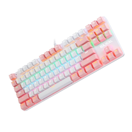 Rynx | BAJEAL K100 87 Keys Green Shaft Wired Mechanical Keyboard, Cable length: 1.6m (White Pink)