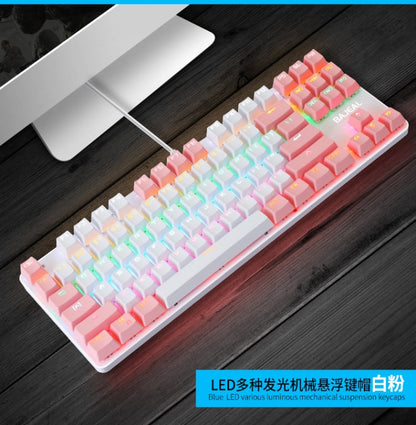 Rynx | BAJEAL K100 87 Keys Green Shaft Wired Mechanical Keyboard, Cable length: 1.6m (White Pink)