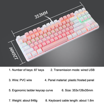 Rynx | BAJEAL K100 87 Keys Green Shaft Wired Mechanical Keyboard, Cable length: 1.6m (White Pink)