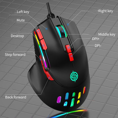 Rynx | K-Snake Q15 9 Keys RGB Light Effect Wired Mechanical Mouse, Cable Length: 1.5 m (Black)