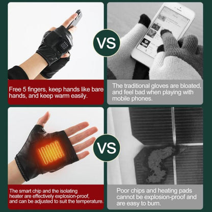 Rynx | 1 Pair Adjustable Temperature Rechargeable Intelligent Electric Heating Gloves Half Finger Gloves, Size: M(Black)