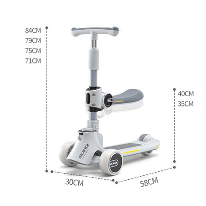 Rynx | MIJIAQI 01 3 In 1 Multifunctional Foldable Children Scooter with Music and Lights, Spec: Gray Seat