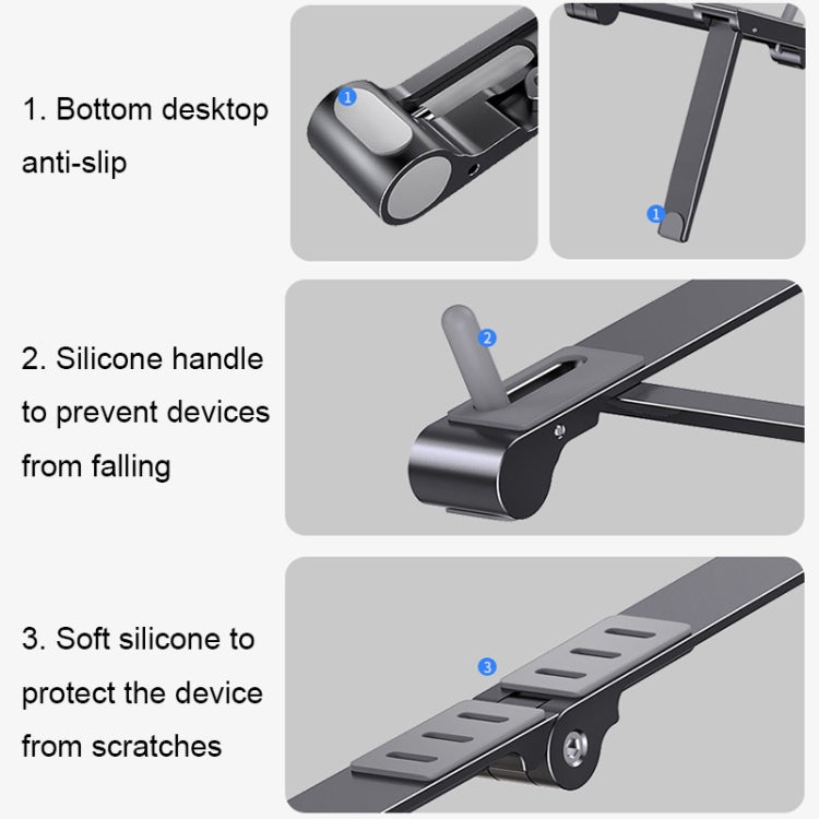 Rynx | X23 3 In 1 Portable Storage Foldable Aluminum Phone Tablet Stand (Gray)