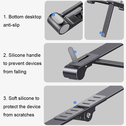 Rynx | X23 3 In 1 Portable Storage Foldable Aluminum Phone Tablet Stand (Gray)