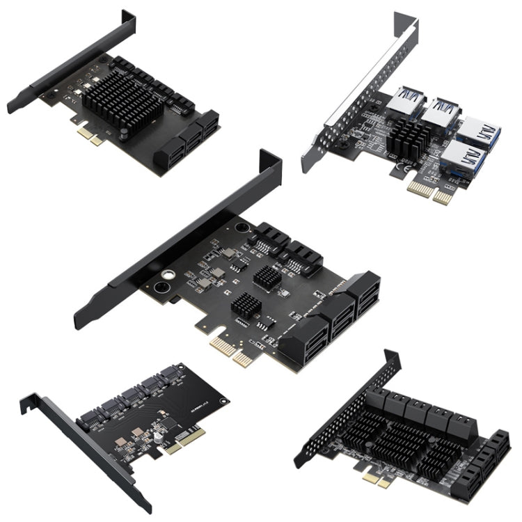 Rynx | PCIE X1 to 10 Ports SATA3.0 Rotary Card Computer Desktop Solid State Hard Drive