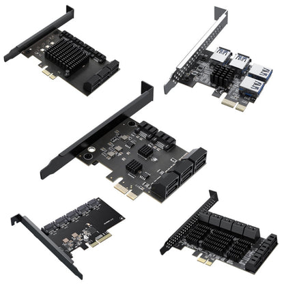 Rynx | PCIE X1 to 10 Ports SATA3.0 Rotary Card Computer Desktop Solid State Hard Drive
