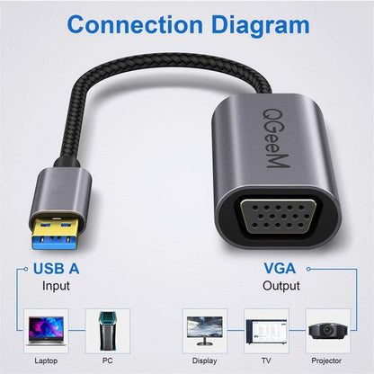 Rynx | QGeeM QG-UA07-A USB 3.0 to VGA High Speed Multi-Display Video Converter (Silver Gray)