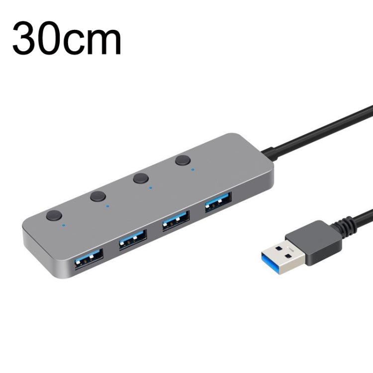 Rynx | HS0059 Independent Switch USB 3.0 4 Ports Expansion Type-C / USB-C Aluminum Alloy HUB, Cable Length: 30cm