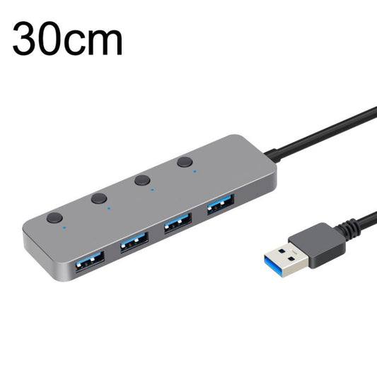 Rynx | HS0059 Independent Switch USB 3.0 4 Ports Expansion Type-C / USB-C Aluminum Alloy HUB, Cable Length: 30cm