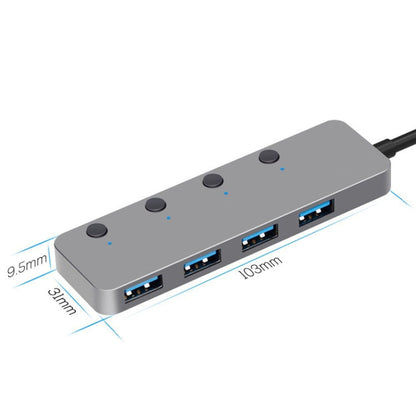 Rynx | HS0059 Independent Switch USB 3.0 4 Ports Expansion Type-C / USB-C Aluminum Alloy HUB, Cable Length: 30cm