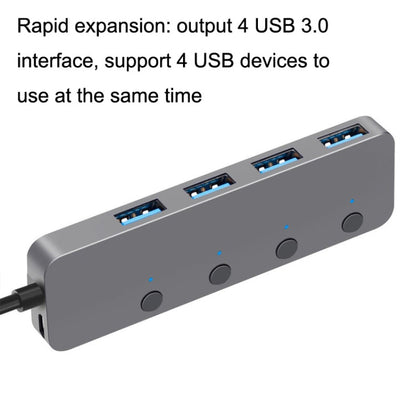 Rynx | HS0059 Independent Switch USB 3.0 4 Ports Expansion Type-C / USB-C Aluminum Alloy HUB, Cable Length: 30cm