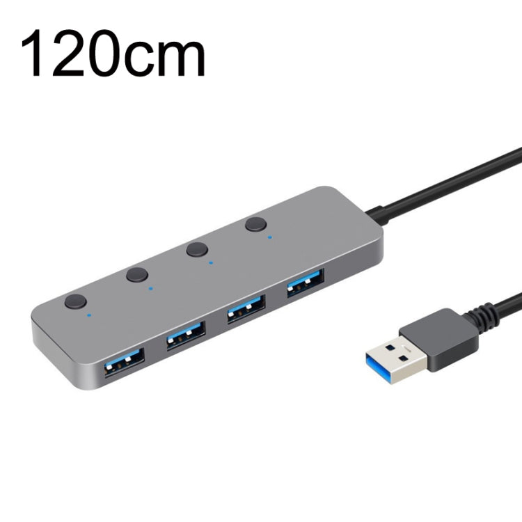 Rynx | HS0059 Independent Switch USB 3.0 4 Ports Extension Type-C / USB-C Aluminum Alloy HUB, Cable Length: 120cm
