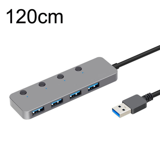 Rynx | HS0059 Independent Switch USB 3.0 4 Ports Extension Type-C / USB-C Aluminum Alloy HUB, Cable Length: 120cm