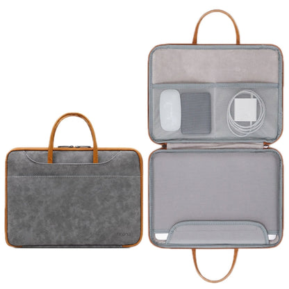 Rynx | Baona Leather Fully Open Portable Waterproof Laptop Bag, Size: 15/15.6/16 Inches (Gray Brown)