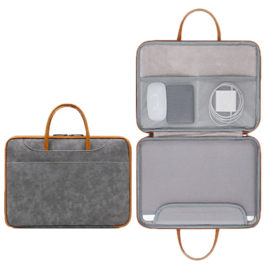 Rynx | Baona Leather Fully Open Portable Waterproof Laptop Bag, Size: 15/15.6/16 Inches (Gray Brown)