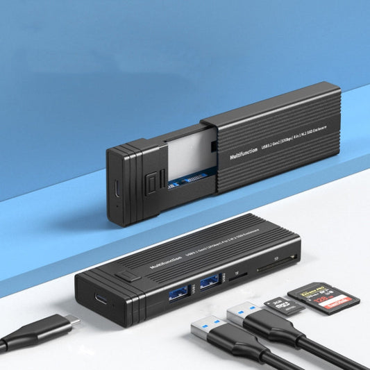 Rynx | M.2 NVME SATA SSD enclosure adapter with 4 in 1 hub USB 3.2 Gen 2 10Gbps HDD adapter support for SD/TF card reader (Black)