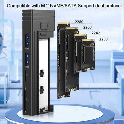Rynx | M.2 NVME SATA SSD enclosure adapter with 4 in 1 hub USB 3.2 Gen 2 10Gbps HDD adapter support for SD/TF card reader (Black)