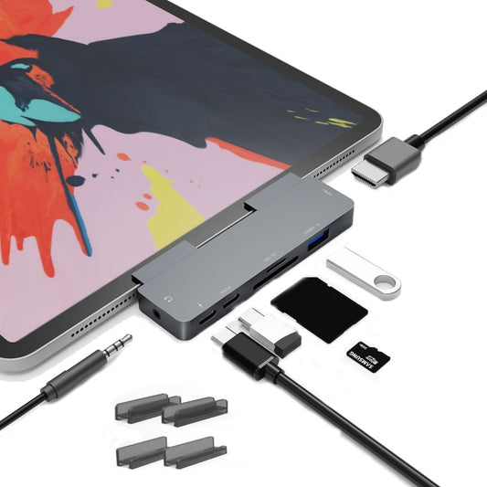 Rynx | For iPad Pro 7-in-1 HDMI 4K + 3.5 mm Audio + SD/TF + 1 USB 3.0 + USB-C/Type-C + PD USB-C Docking Station