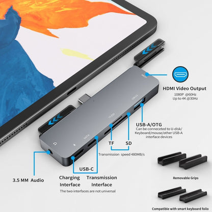 Rynx | For iPad Pro 7-in-1 HDMI 4K + 3.5 mm Audio + SD/TF + 1 USB 3.0 + USB-C/Type-C + PD USB-C Docking Station