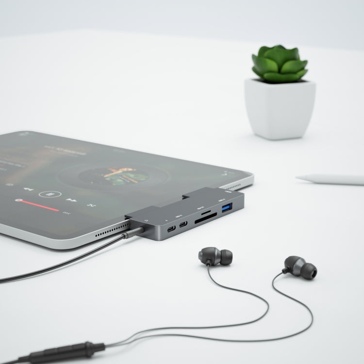 Rynx | For iPad Pro 7-in-1 HDMI 4K + 3.5 mm Audio + SD/TF + 1 USB 3.0 + USB-C/Type-C + PD USB-C Docking Station
