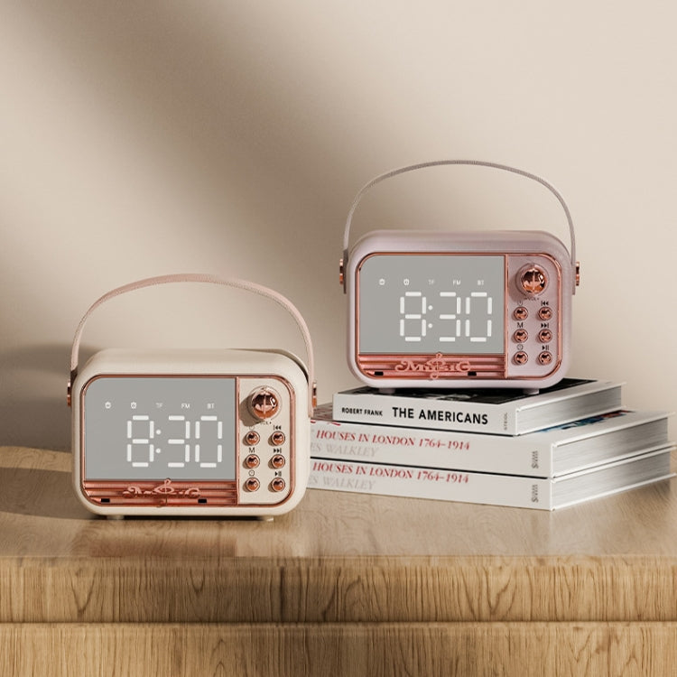 RYNX | S11 Handheld Retro Alarm Clock Bluetooth Speaker Desktop Portable Clock(Beige)