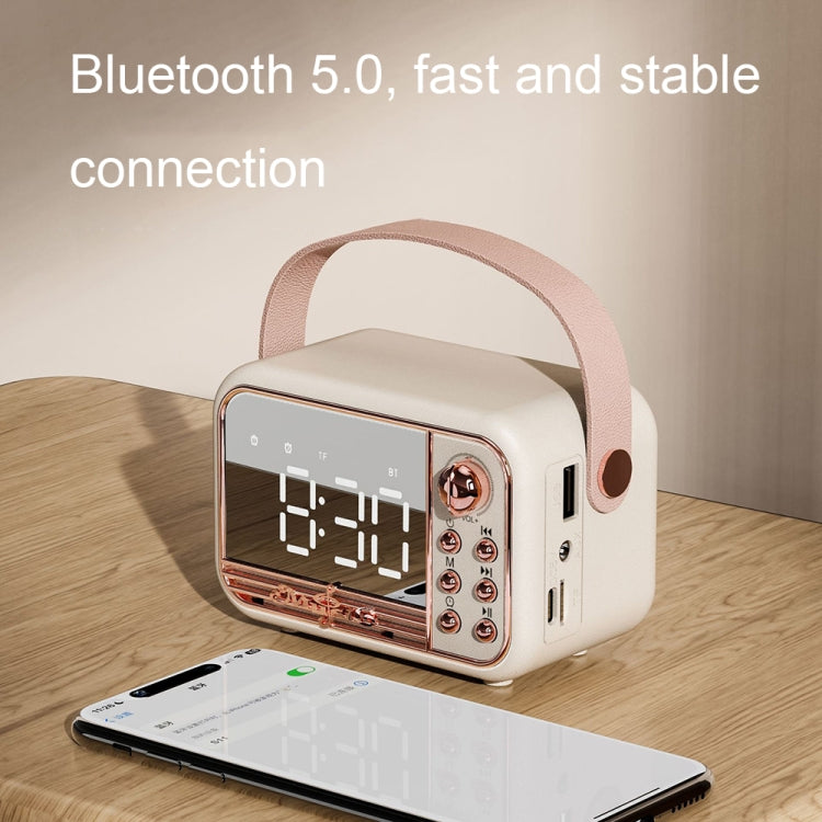 RYNX | S11 Handheld Retro Alarm Clock Bluetooth Speaker Desktop Portable Clock(Beige)