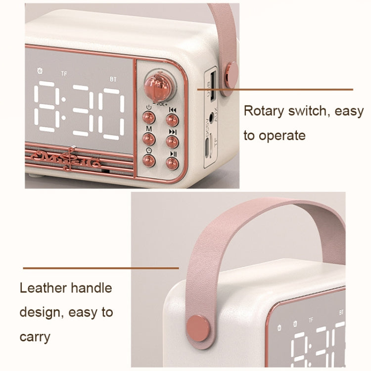 RYNX | S11 Handheld Retro Alarm Clock Bluetooth Speaker Desktop Portable Clock(Beige)