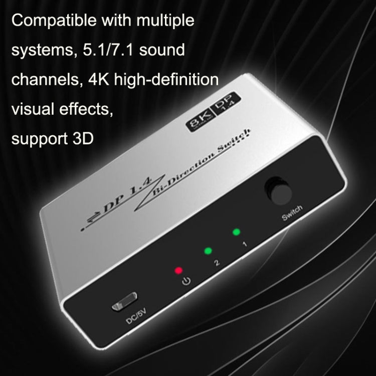 Rynx | 8K 60HZ 1.4V 2 In 1 Out DP Bidirectional Switcher (Gray)