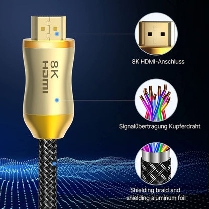 Rynx | CO-HD801 5m HDMI 2.1 Version 8K 60Hz For PS4 Cable Projector Notebook Set-Top Box Cable (Gold)