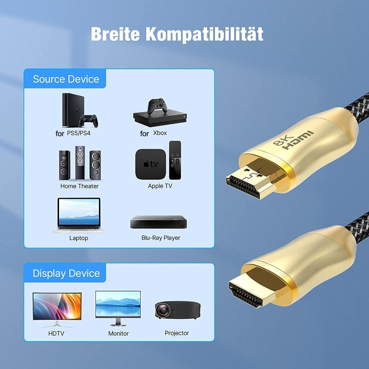 Rynx | CO-HD801 5m HDMI 2.1 Version 8K 60Hz For PS4 Cable Projector Notebook Set-Top Box Cable (Gold)