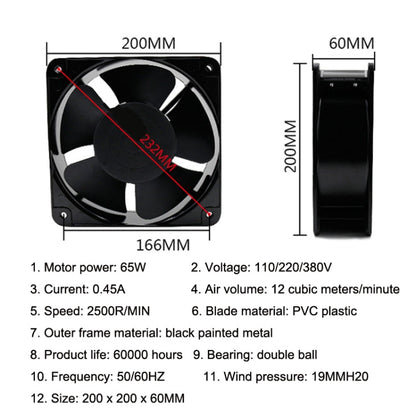 Rynx | FP20060 110V 20cm Chassis Housing Metal Housing Low Noise Cooling Fan