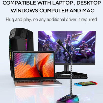 Rynx | USB Gaming Microphone Built-in Sound Card 5 Voice Switching Modes with RGB Lighting