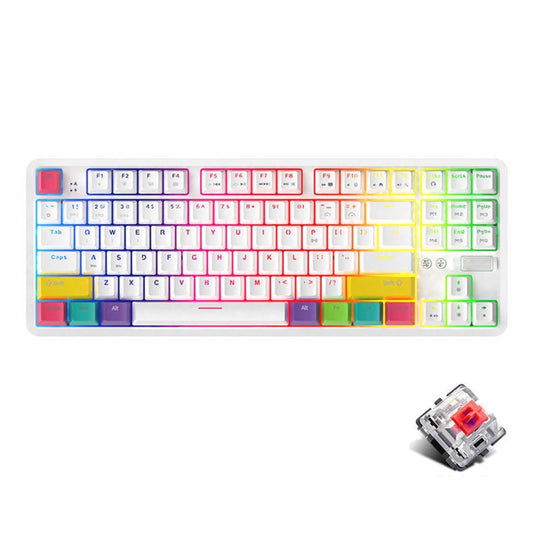 Rynx | Ajazz K870T 87-Key Hot Swap Bluetooth/Cable Dual Mode RGB Backlit Office Gaming Mechanical Keyboard Red Switch (White)